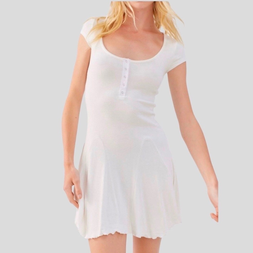 Urban Outfitters Maureen Henley Fit & Flare Dress | White | Sz Small | NWOT